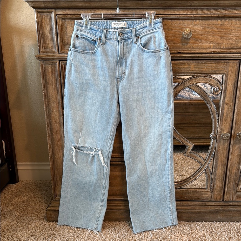 Abercrombie & Fitch curve love high rise relaxed Jean raw hem distressed light